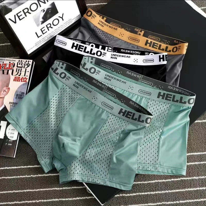 Men's Underwear Ice Silk BoxerShorts Man Panties Boxers Elastic Breathable Mesh Male Underpants Sexy cuecas calzoncillos L-4XL